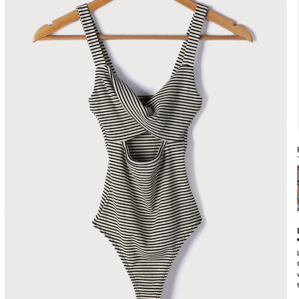 Lulus Twist Me Black and White Striped Cutout Sleeveless Bodysuit NWOT